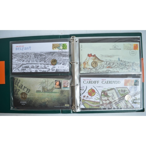 670 - Collection of Royal Mint/Royal Mail FDC's with commemorative coins, incl. 3 albums with 40 covers, 1... 