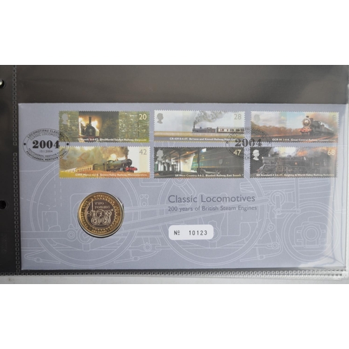 670 - Collection of Royal Mint/Royal Mail FDC's with commemorative coins, incl. 3 albums with 40 covers, 1... 