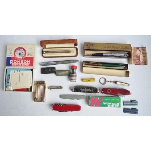 698 - Collection of vintage pens, pencils, lighters and pen knives incl. a Wahl Eversharp silver pencil, R... 