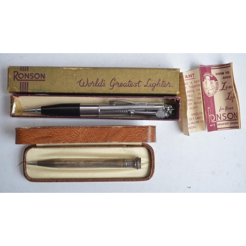 698 - Collection of vintage pens, pencils, lighters and pen knives incl. a Wahl Eversharp silver pencil, R... 