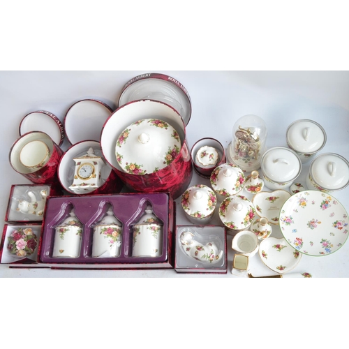 706 - Collection of Royal Albert Old Country Roses ceramic tableware, Royal Albert metal cooking pots and ... 