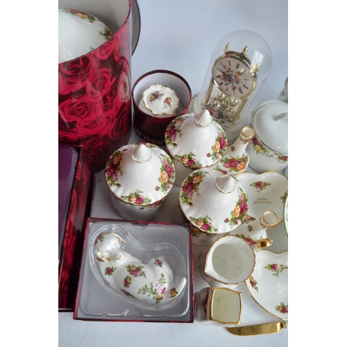 706 - Collection of Royal Albert Old Country Roses ceramic tableware, Royal Albert metal cooking pots and ... 