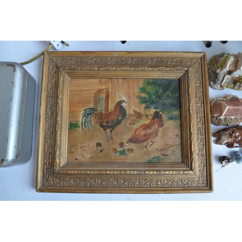 708 - Mixed collection to include 8 Lilliput Lane models, ceramic donkeys, a framed painting of chickens, ... 