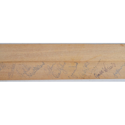 709 - Signed 2003 Leicestershire County Cricket Squad bat to include P. DeFreitas etc, a novelty hinged cr... 