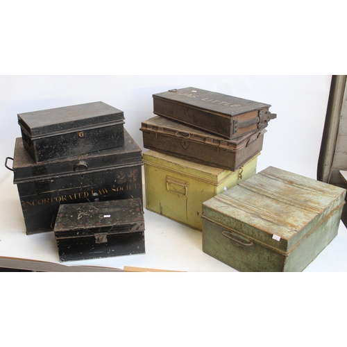 787 - Set of metal/deed boxes of various sizes, some named (7)