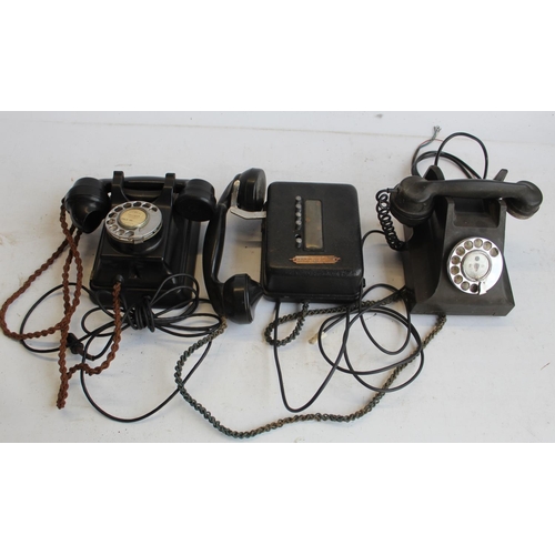 791 - Bakelite wall mounted 1950's Telephone, Bakelite 1950's table phone, and a Bakelite and metal wall m... 