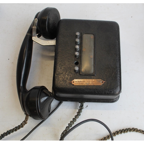 791 - Bakelite wall mounted 1950's Telephone, Bakelite 1950's table phone, and a Bakelite and metal wall m... 