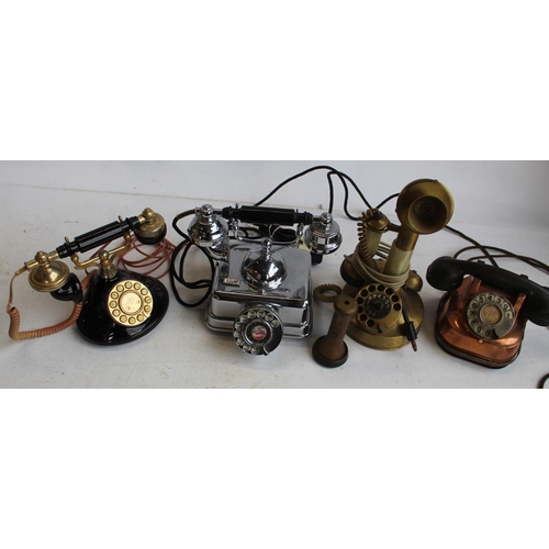 792 - Collection of Telephones in different styles including Onyx and brass candle stick phone, copper and... 