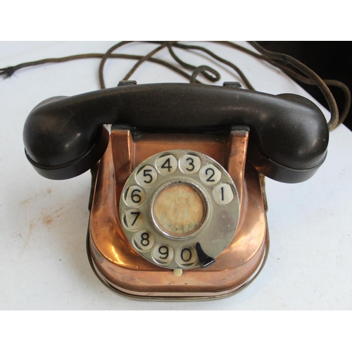 792 - Collection of Telephones in different styles including Onyx and brass candle stick phone, copper and... 