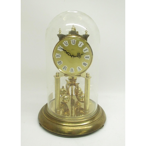 634 - Kern Germany - Late C20th brass 400 day suspension clock under glass dome, signed brass finish dial ... 