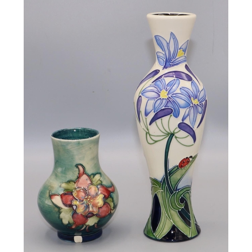 225 - Moorcroft Pottery: Columbine pattern vase (A/F), H10cm; and a vase decorated with flowers and ladybi... 