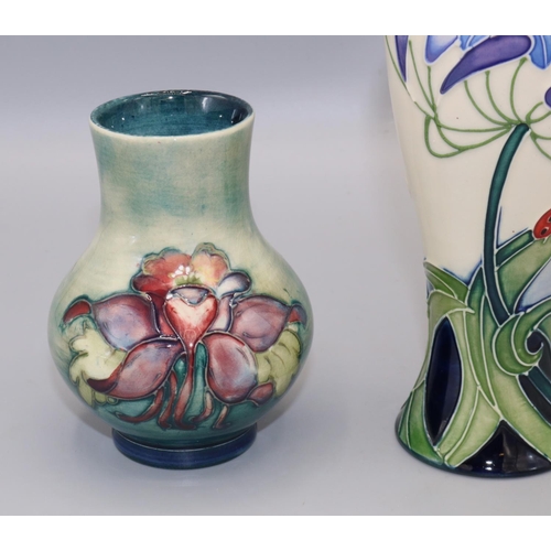 225 - Moorcroft Pottery: Columbine pattern vase (A/F), H10cm; and a vase decorated with flowers and ladybi... 