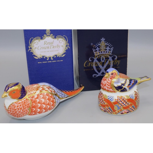 357 - Two Royal Crown Derby paperweights: Pheasant and Nesting Chaffinch, gold stoppers, with boxes (2)