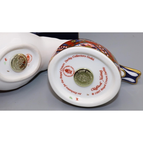 357 - Two Royal Crown Derby paperweights: Pheasant and Nesting Chaffinch, gold stoppers, with boxes (2)