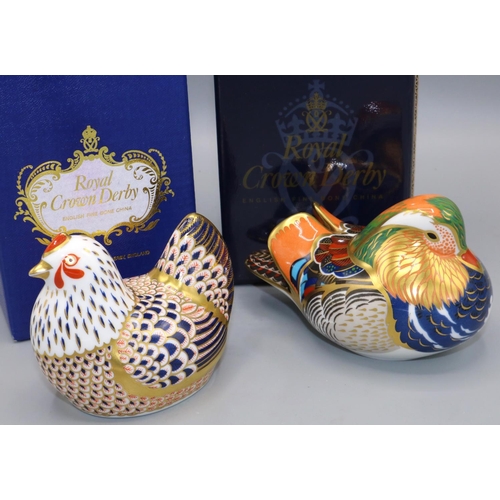 368 - Two Royal Crown Derby paperweights: Chicken and Mandarin Duck, with boxes (2)