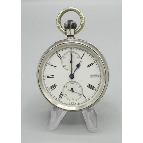 614 - J. W. Benson, Ludgate Hill, London - silver keyless pin set centre seconds chronograph pocket watch,... 