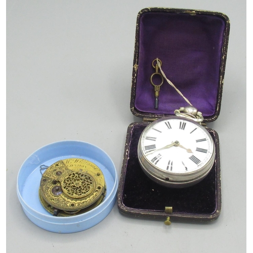 621 - Thomas Maston London - early Victorian silver pair case verge pocket watch lacking outer case, white... 