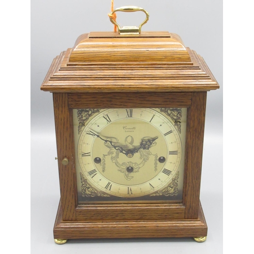 627 - Franz Hermle retailed by Comitti London - C20th oak Georgian style bracket clock with caddy top and ... 