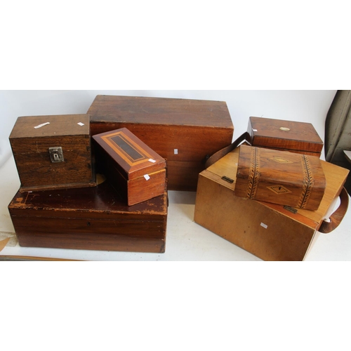 794 - Collection of wooden boxes, including inlaid jewellery boxes, box with carrying strap etc (7)