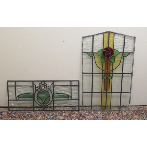 103 - Stained glass and lead Pentagon window pane H88.5 x W53cm & a Rectangular stained glass and lead win... 