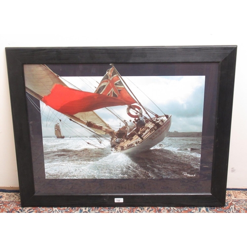 732 - Racing Yacht 'Velsheda' heeling under full sail, colour print, 58cm x 78cm