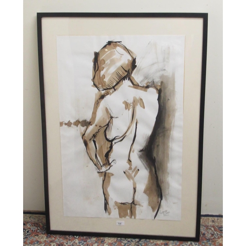 735 - Ralph Mc? (British Contemporary); Female nude study, watercolour, signed and dated 30/05/12, 84cm x ... 