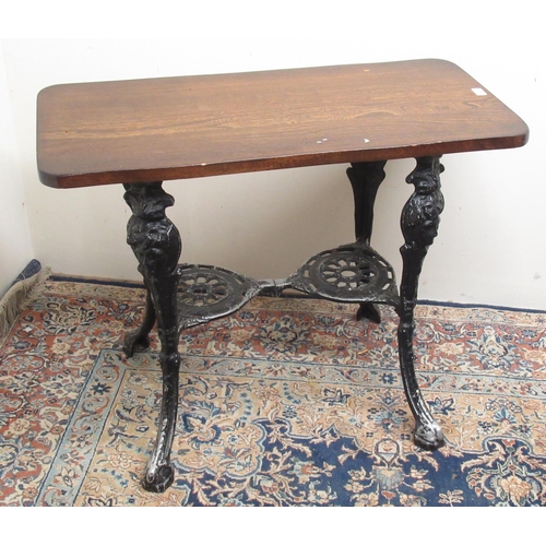 743 - Pub type table with rectangular top on alloy base, W91cm D45cm H69cm