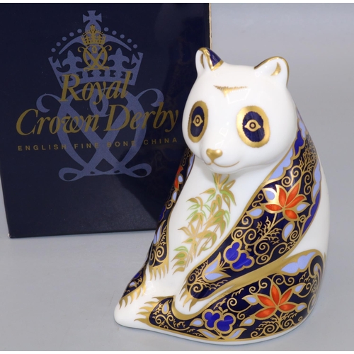 348 - Royal Crown Derby paperweight: Imperial Panda, gold stopper, with box