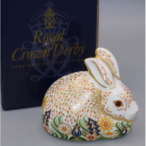 349 - Royal Crown Derby paperweight: Rowsley Rabbit, ltd. ed. 58/500, issued for Sinclairs, gold stopper, ... 