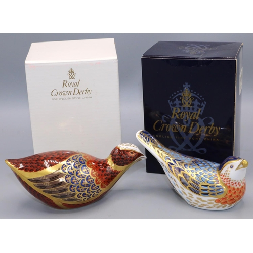 360 - Two Royal Crown Derby paperweights: Coot and Bluebird, gold stoppers, with boxes (2)