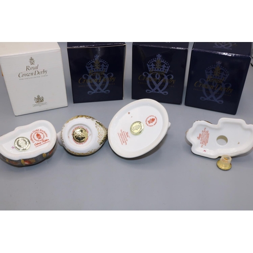 361 - Four Royal Crown Derby Collectors Guild paperweights: Mole, Catnip Kitten, Firecrest, and Puppy, wit... 