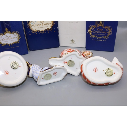 362 - Four Royal Crown Derby paperweights: Lamb, Beaver, Red Fox, and Frog, with boxes (4)