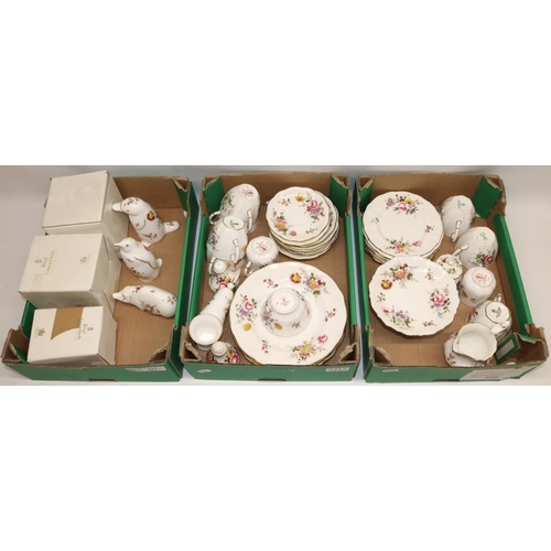 371 - Various Royal Crown Derby Derby Posies pattern teaware, and three Derby Posies animal paperweights