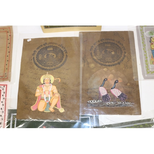 373 - Two Indian four Annas Jeypoor (Jaipur) Government fee stamps, watercolour painted with images of Hin... 