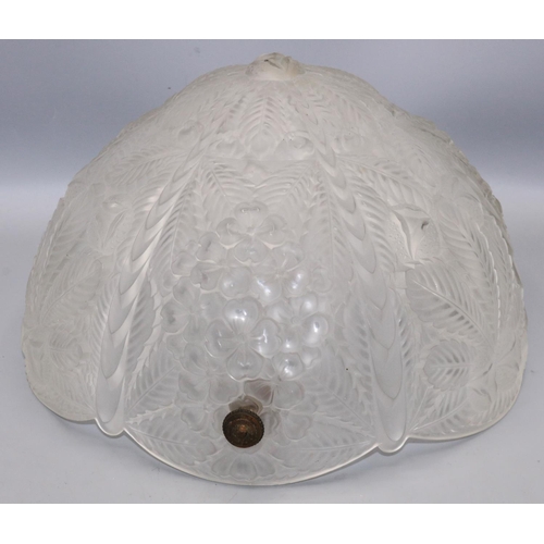 342 - French Art Deco pressed and frosted glass pendant ceiling light, moulded design of stylised horse ch... 