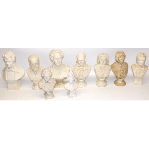 151 - Collection of C20th plaster/composite busts of composers (9), two boxed Beatrix Potter Wedgwood nurs... 