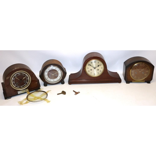 755 - Two Smiths Enfield oak cased striking mantle clocks W23cm, Perivale mahogany cased striking mantle c... 