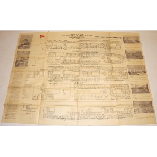 771B - 1920s Plan of First Class Accommodation for the White Star Line R.M.S. Olympic passenger ship, fold ... 