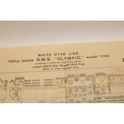 771B - 1920s Plan of First Class Accommodation for the White Star Line R.M.S. Olympic passenger ship, fold ... 