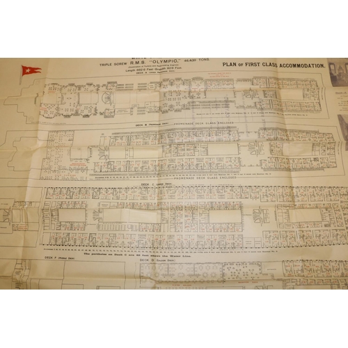 771B - 1920s Plan of First Class Accommodation for the White Star Line R.M.S. Olympic passenger ship, fold ... 