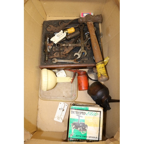 773 - Austin Mini steering wheel, vintage car tool kit, black Bakelite model 164 telephone, etc.