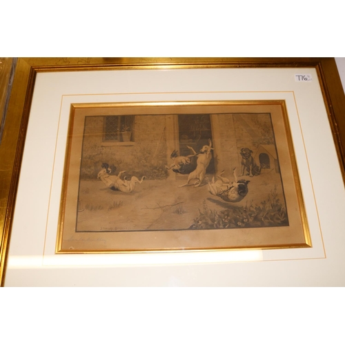 776 - After Stanley Berkley (1855-1909): 'Going, Going' and 'Gone', two pencil signed prints of dogs at pl... 