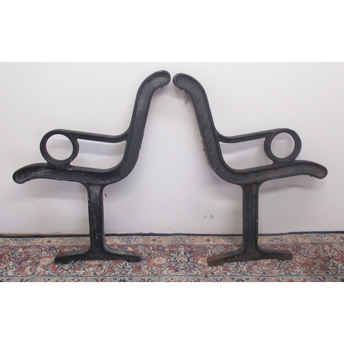 800 - Pair of Municipal Townscape cast iron bench seat ends, H87cm D70cm (2)