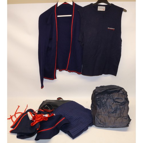 765 - British Airways stewardess uniform items, British Airways ephemera incl. a cabin crew training folde... 