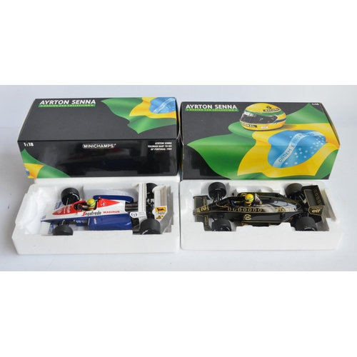 484 - Two boxed 1/18 scale diecast Formula 1 Ayrton Senna Collection car models by Minichamps (Paul's Mode... 