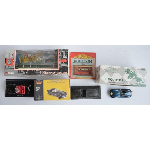 495 - Collection of diecast model cars, trucks, buses and commercial vehicles to include 1/43 scale diecas... 