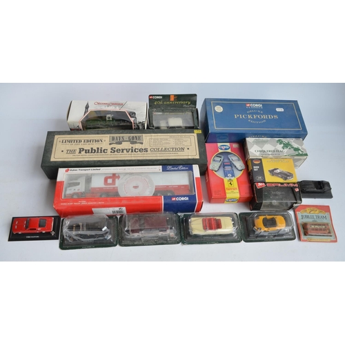 495 - Collection of diecast model cars, trucks, buses and commercial vehicles to include 1/43 scale diecas... 