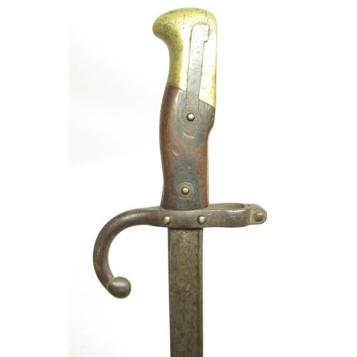 55 - French model 1874 gras sword with engraving and date to blade 1882, lacking sheath, blade L52cm
