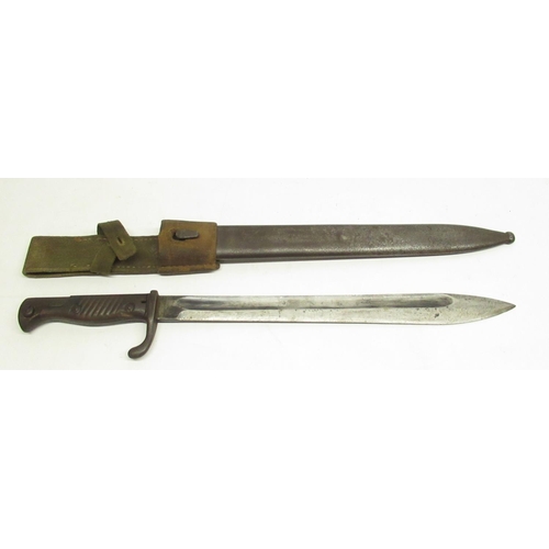 56 - WWI Imperial Germany Army Butcher bayonet in original steel scabbard with webbing frog, Demag Duisbu... 