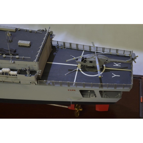 523 - Large well built cased 1/96 scale static model of the Royal Navy Type 42 Destroyer HMS York, mixed m... 